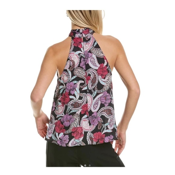 BCBGMaxAzria Black Multi Paisley Print Halter Top Blouse NWT Size S - Picture 2 of 6